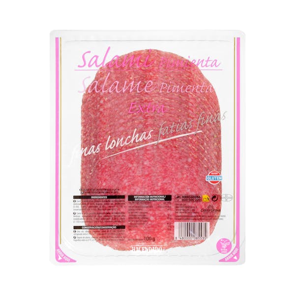 Imagen de Salami extra pimienta Hacendado finas lonchas