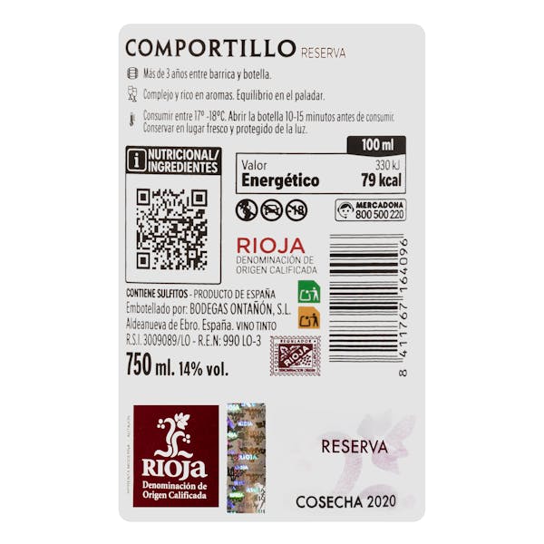 Vino tinto reserva Comportillo DO Rioja