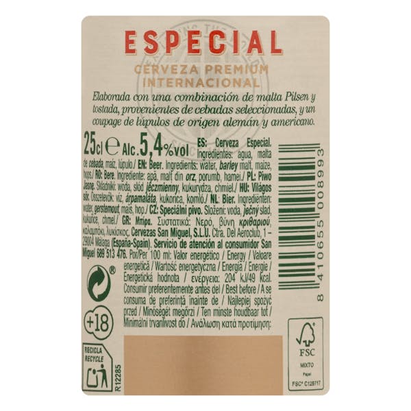Cerveza especial San Miguel