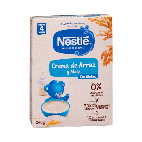 Nestle Papillas de Cereales sin Gluten, Maiz y Arroz, paquetes de