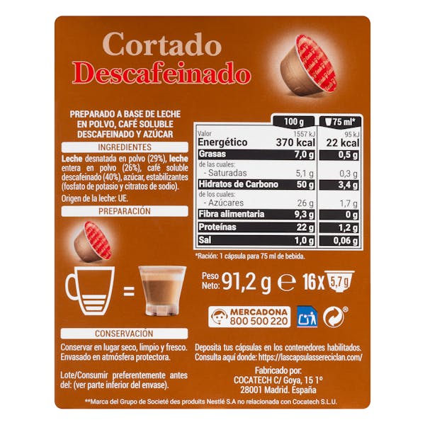 Cortado en cápsula descafeinado Hacendado