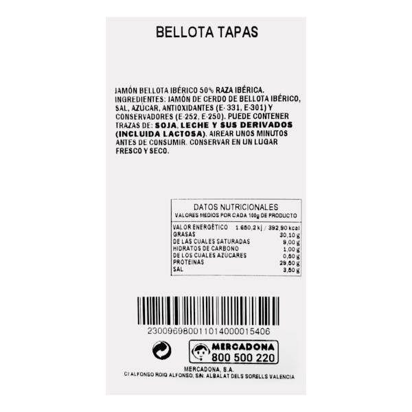 Jamón de bellota ibérico cortado a tapas