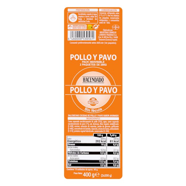 Salchichas cocidas Hacendado de pollo y pavo sabor ahumado