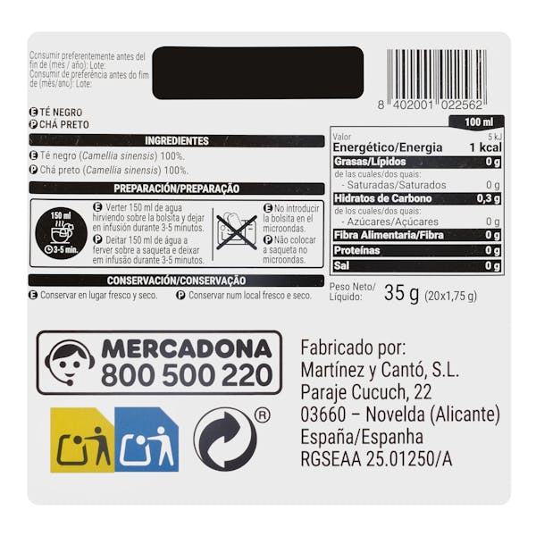 Té negro Hacendado