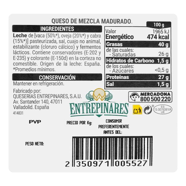 Queso viejo tostado mezcla Hacendado