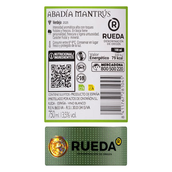 Vino blanco verdejo Abadía Mantrús DO Rueda