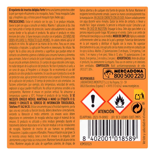 Spray repelente fuerte Deliplus antimosquitos