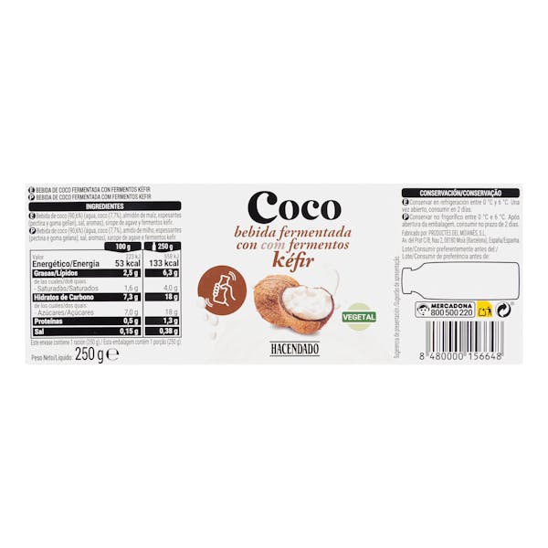 Bebida Kéfir de coco Hacendado