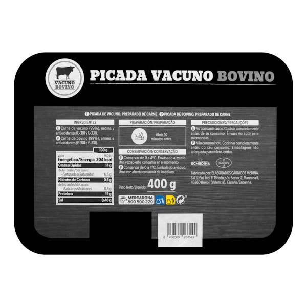 Preparado de carne picada vacuno