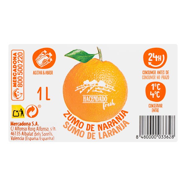 Zumo de naranja recién exprimido Hacendado