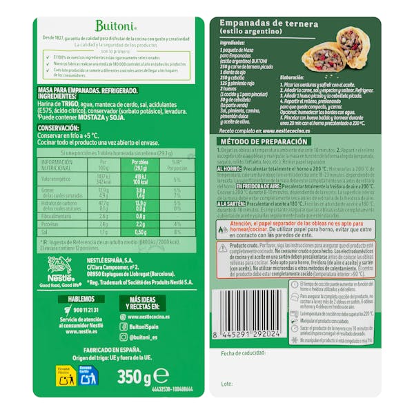 Masa gruesa para empanadas Buitoni estilo Argentino