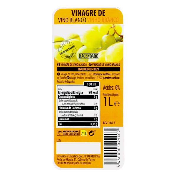Vinagre de vino blanco Hacendado