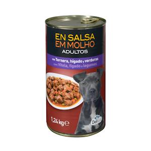 Trozos de ternera, hígado y verduras en salsa perro adulto Delikuit