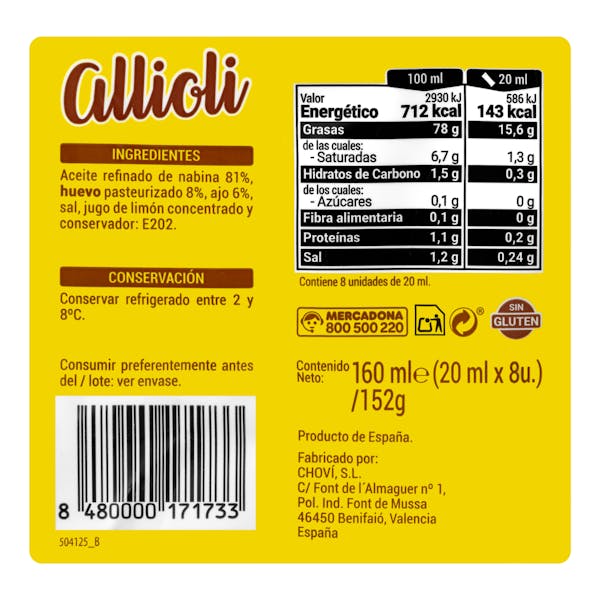 Allioli en sobres individuales Hacendado