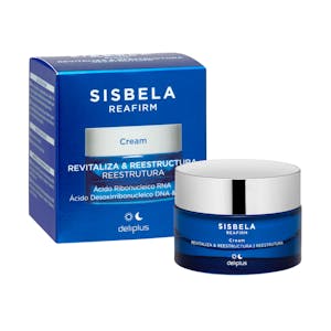 Crema facial Revitaliza y Reestructura Sisbela Reafirm Deliplus con ácido ribonucleico RNA, ácido desoxirribonucleico DNA y silicio