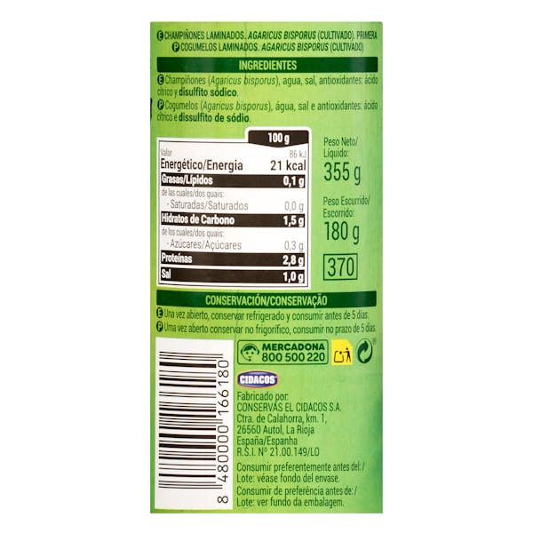 Champiñones laminados Hacendado