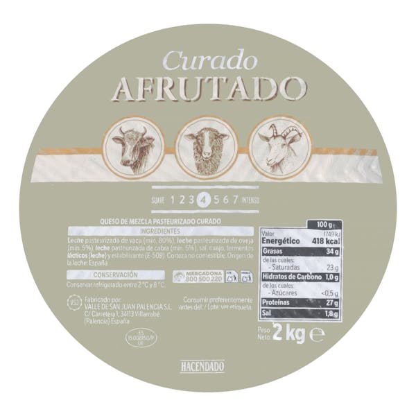 Queso curado mezcla afrutado Hacendado