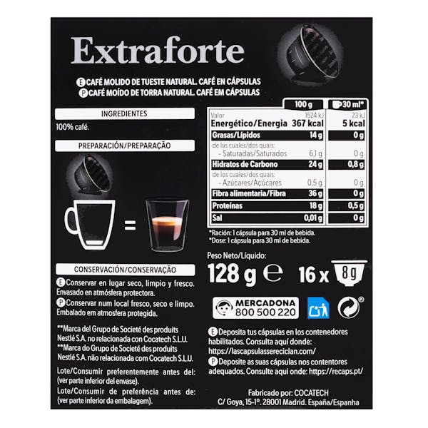 Café en cápsula extra forte Hacendado