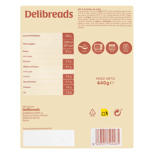 Tortillas de trigo Delibreads 30 cm