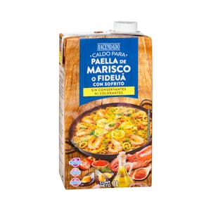 Caldo de marisco o fideuá para paella Hacendado con sofrito