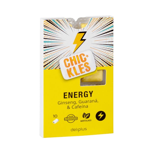 Chicles Energy con ginseng, guaraná y cafeina Deliplus sabor mentolado gragea