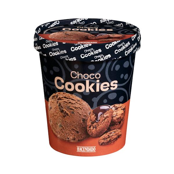 Helado choco cookies Hacendado con sirope y galletas de chocolate