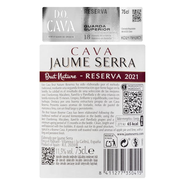 Cava brut nature Jaume Serra reserva