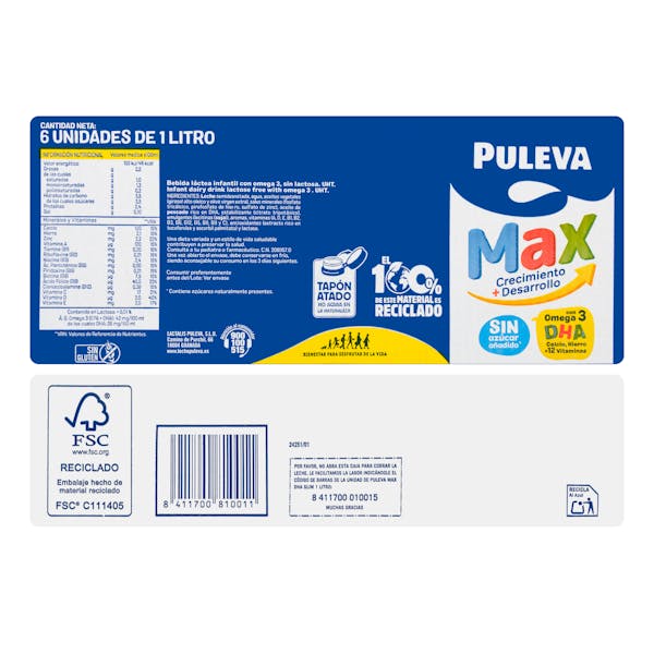 Bebida láctea crecimiento y desarrollo Puleva Max
