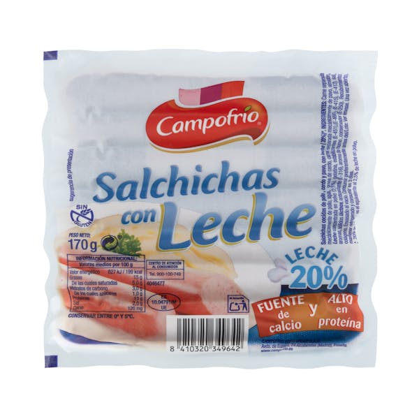 Salchichas cocidas con leche Campofrío de pollo, cerdo y pavo