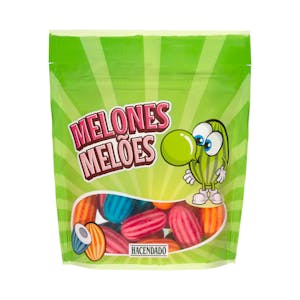 Chicles Melones ácidos Hacendado sabor melón, fresa, melocotón y frambuesa