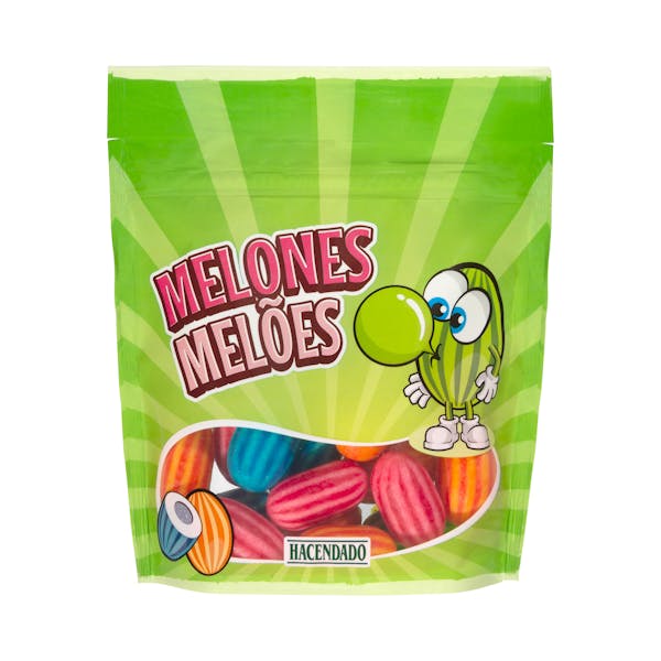 Chicles Melones ácidos Hacendado sabor melón, fresa, melocotón y frambuesa