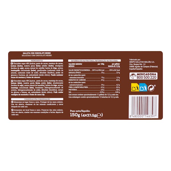 Galletas Choco negro con chocolatina Hacendado