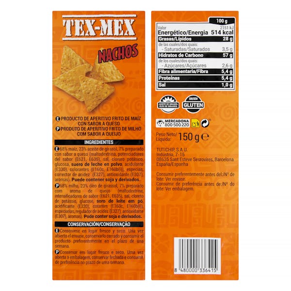Nachos tex-mex sabor queso Hacendado