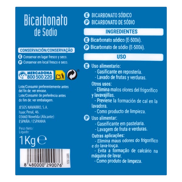 Bicarbonato de sódio Hacendado
