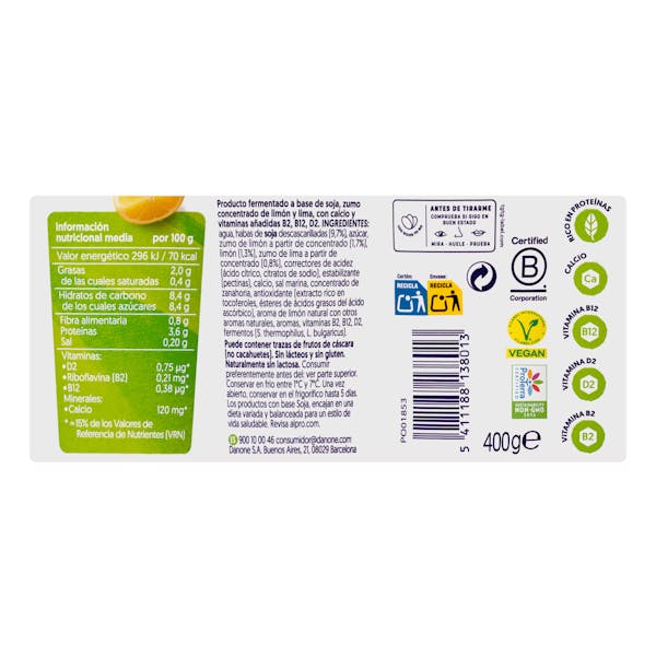 Postre de soja sabor lima limón Alpro