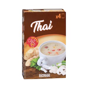 Sopa instantánea Thai Hacendado con verduras y leche de coco deshidratada