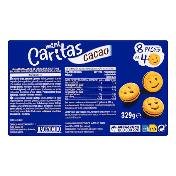 Mini galletas caritas Hacendado con crema de cacao