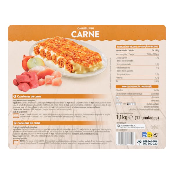 Canelones de carne Hacendado ultracongelados
