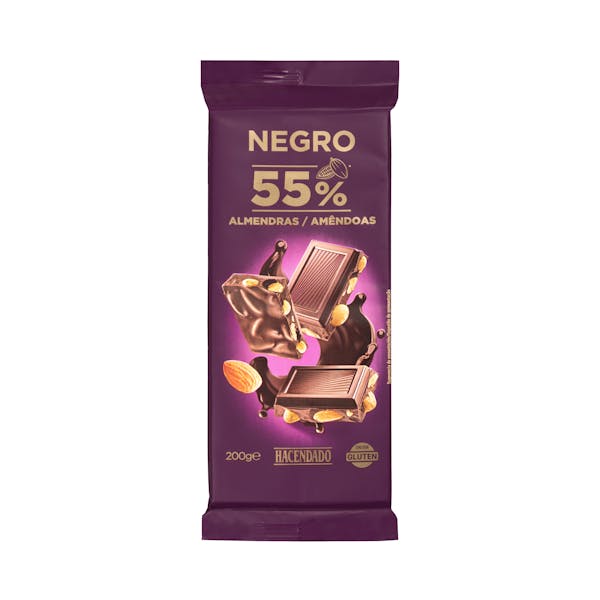 Chocolate negro 55% cacao Hacendado con almendras