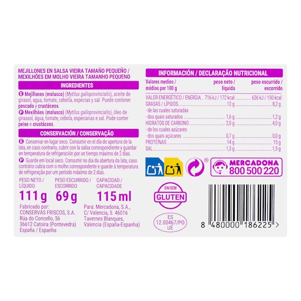 Mejillones en salsa de vieira Hacendado pequeños