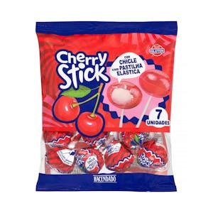 Caramelos con palo Cherry Stick Hacendado con chicle sabor cereza