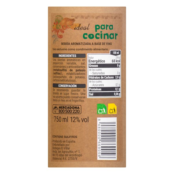 Bebida aromatizada a base de vino para cocinar Abuela Carola