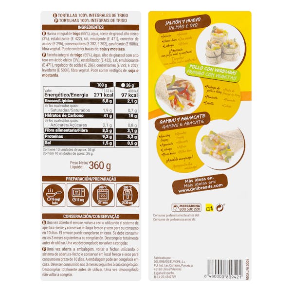 Tortillas de trigo integrales Hacendado