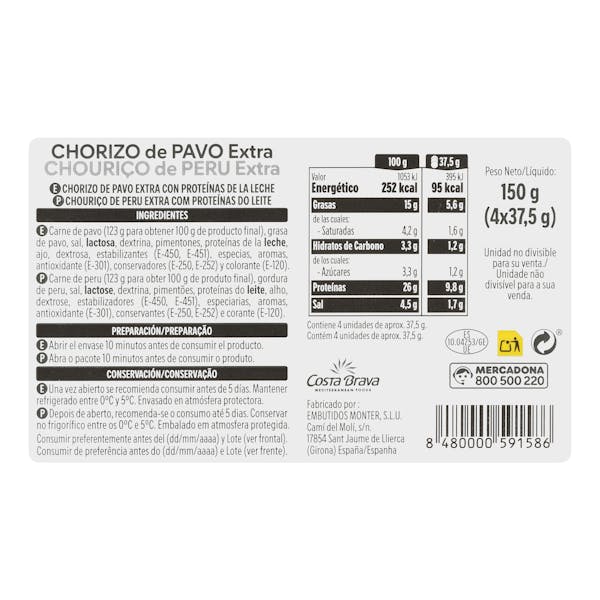 Chorizo de pavo extra Hacendado lonchas