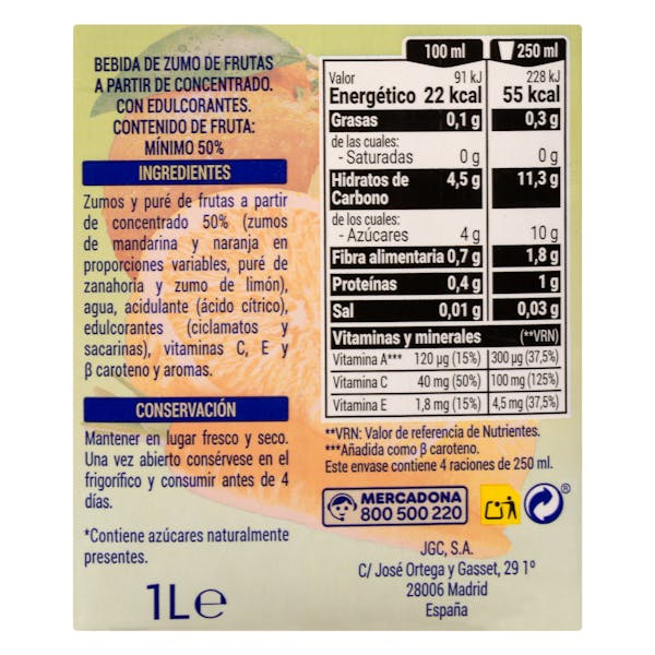 Bebida multivitaminas Hacendado sin azúcares añadidos
