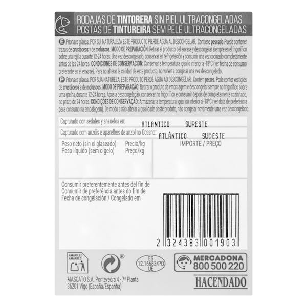 Rodaja de tintorera sin piel Hacendado ultracongelada