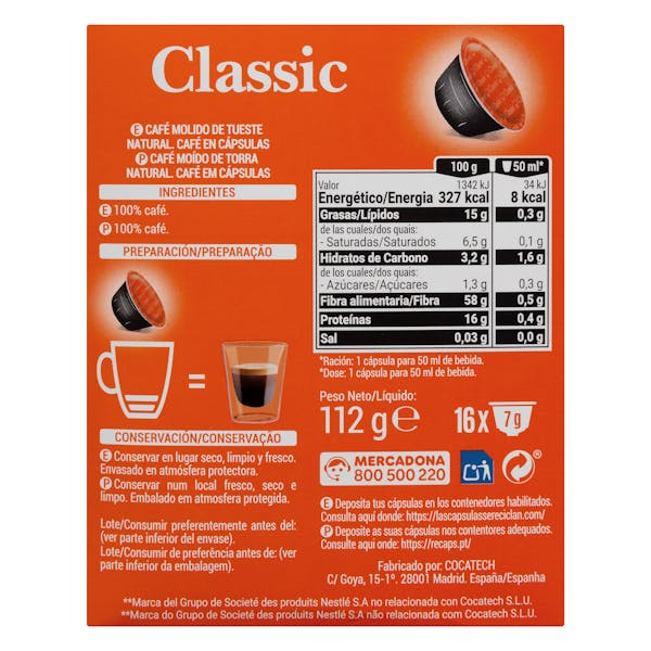 Café en cápsula classic Hacendado
