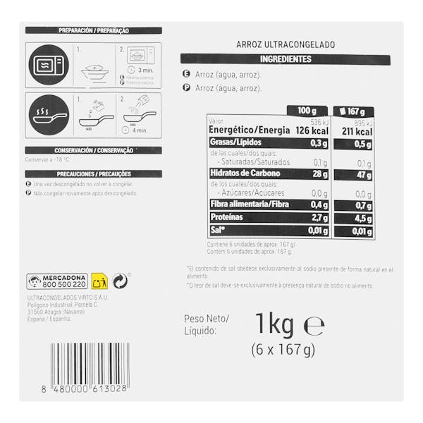 Arroz para microondas Hacendado ultracongelado