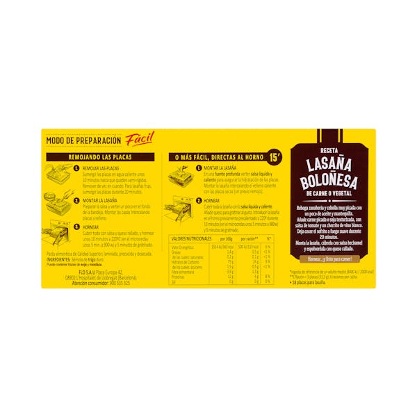 Placas para lasaña precocidas El Pavo