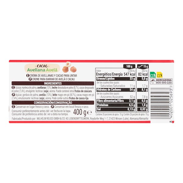 Crema de avellanas y cacao Hacendado